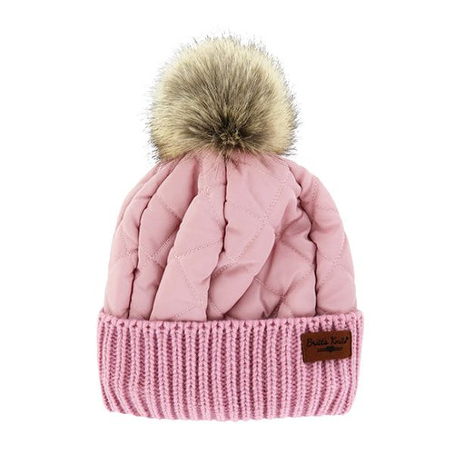 Britt's Knits Pink Quilted Hat with Pom Pom
