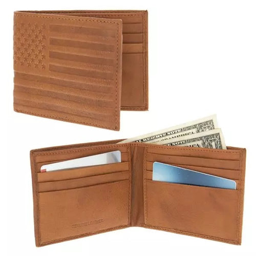 Tan Leather Bifold Flag Wallet
