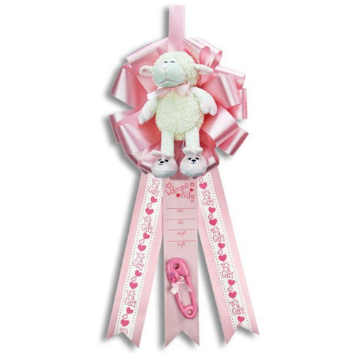 Lamb Pink It's a Girl Birth Announcement Hospital Door Hanger