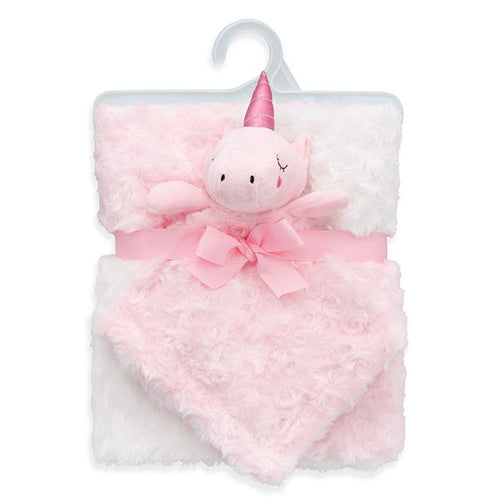Pink Rosette Girl Baby Blanket with Soft Unicorn Security Blanket