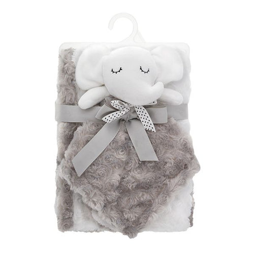 Gray Rosette Boy Baby Blanket with Soft Elephant Security Blanket