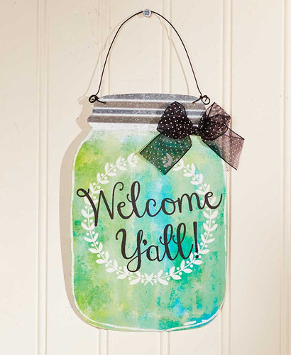 Southern Sayings Welcome Y'all Mason Jar Wall Hanging Indoor Rustic Decor