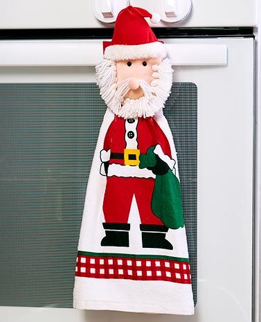Holiday Kitchen Friends Santa Tie Towel Kitchen Christmas Decor