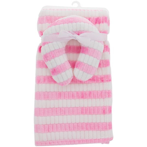 Super Soft Pink Striped Baby Girl Blanket with Baby Neck Support Pillow