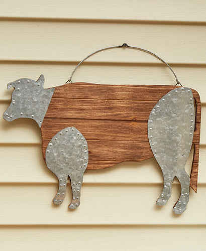 Farm Life Wood Plank and Metal Cow Wall Hanging Outdoor Rustic Decor