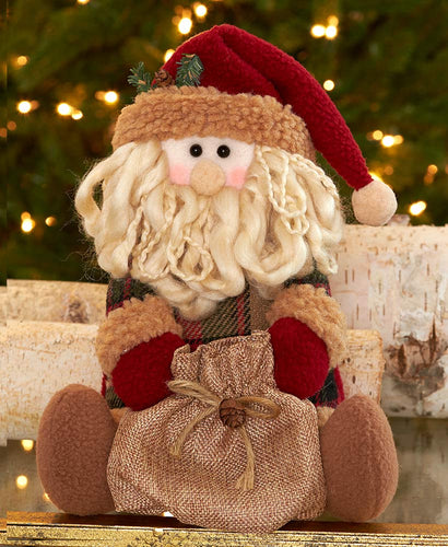 2 In 1 Plush Sitting Santa With Gift Bag Sack Holiday Home Decor Gifts