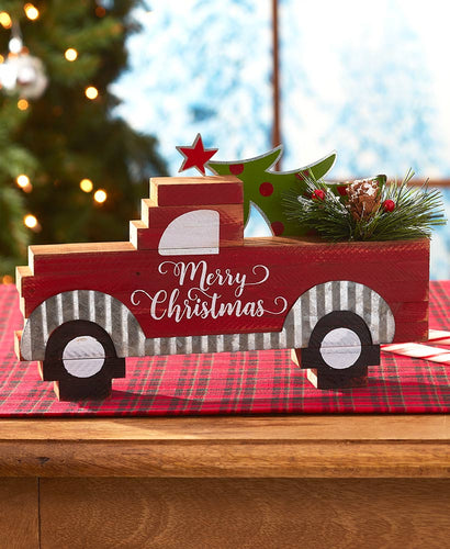 Merry Christmas Country Red Truck Holiday Sign