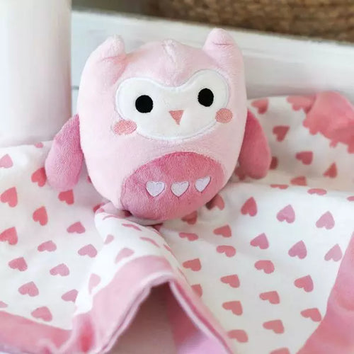 Pink Heart Owl Baby Security Blanket