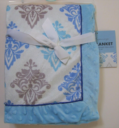 Little Beginnings Blue and Gray Damask Print Mink Front Baby Blanket