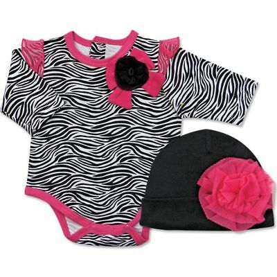 Baby Girl Zebra Print Long Sleeve Shirt Bodysuit & Hat