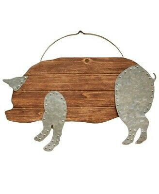 Farm Life Wood Plank and Metal Pig Wall Hanging Outdoor Rustic Decor
