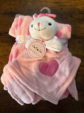 Load image into Gallery viewer, Sweet &amp; Soft Girl Baby Blanket with Plush Bunny Lovie &amp; Heart Design NEW