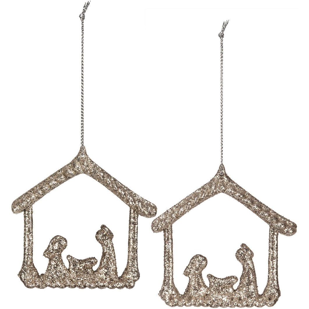 Glitter Nativity Ornaments - Set of 2