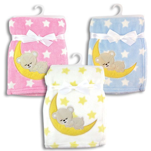 Ultra Soft Fleece Teddy Bear Star Baby Blanket