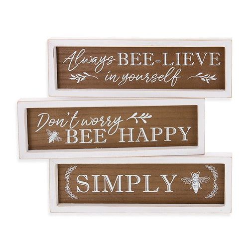 Don't Worry BEE Happy Wooden Wall Sign Set