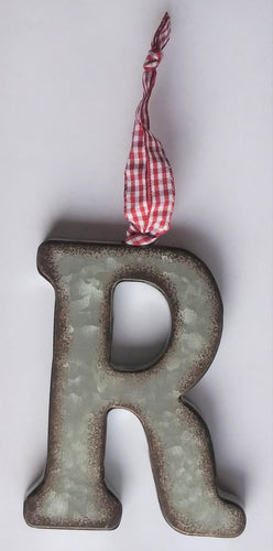 The Lakeside Collection Galvanized Christmas Ornament with Monogram Initial R Metal Rustic Farmhouse Christmas Decoration