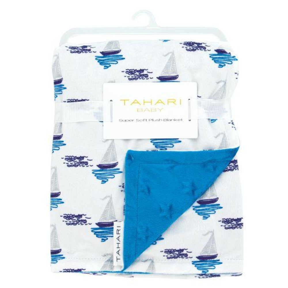 Soft Blue Sailboat Minky Baby Blanket