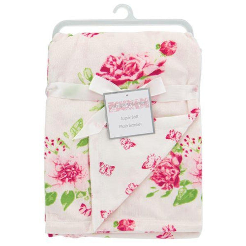 Soft Pink Girl Flower & Butterfly Mink Baby Blanket