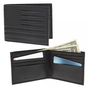 Black Leather Bifold Flag Wallet