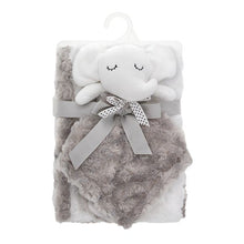 Load image into Gallery viewer, Gray Rosette Boy Baby Blanket with Soft Elephant Security Blanket