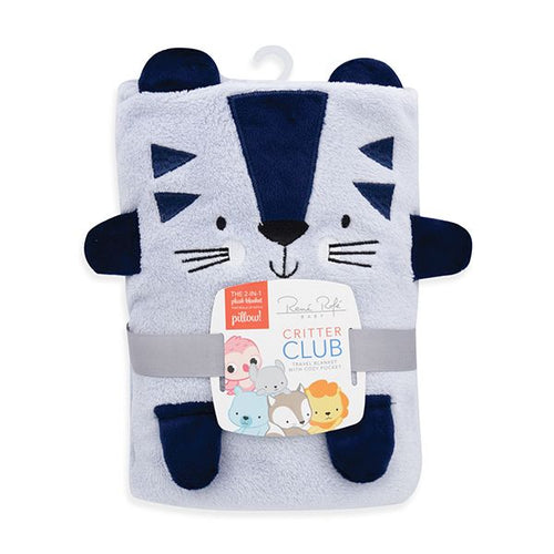 Blue Kitty Cat Pocket Baby Blanket Travel Pillow