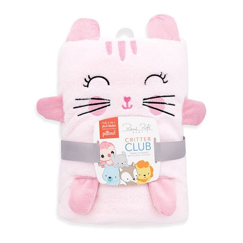 Pink Kitty Cat Pocket Baby Blanket Travel Pillow