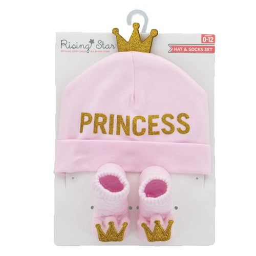 Baby Girl Princess Baby Crown Hat & Baby Bootie Set