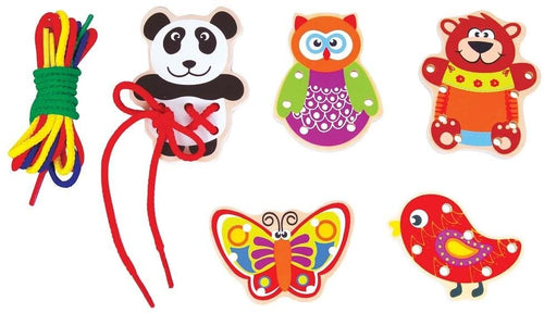 Lelin Threading Friends Wooden Animals Play Set Toddler Learning Toys