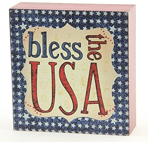 Transpac Bless The USA Wood Block Sign 4.75 x 4.75 x 1.5