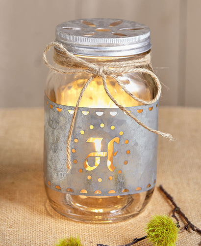 Country H Monogram Mason Jar Accent Light