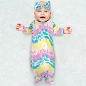 Pastel Tie-Dye Newborn Gown & Headband