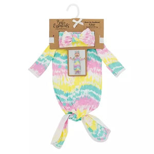 Pastel Tie-Dye Newborn Gown & Headband