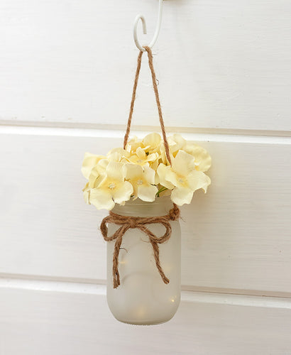 Mason Jar White Hydranga Wall Sconce