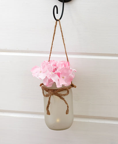 Mason Jar Pink Hydranga Wall Sconce