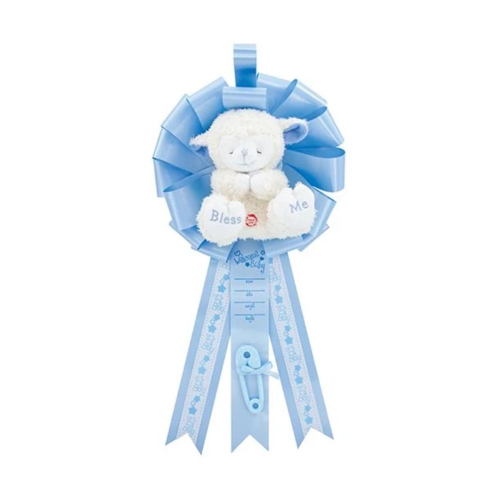 Blue Praying Lamb It's a Boy Birth Announcement Hospital Door Hanger