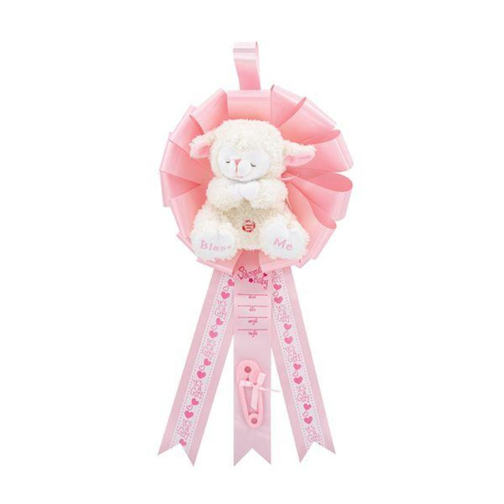 Pink Praying Lamb It's a Girl Birth Announcement Hospital Door Hanger