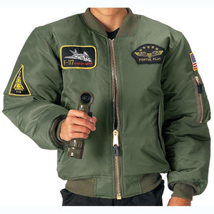 Rothco Kids Sage Green MA-1 Flight Jacket with Patches Size Large Kids