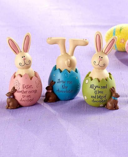 Set of 3 Cracked Egg Figurines Bunnies Indoor Table Shelf Easter Spring Decor